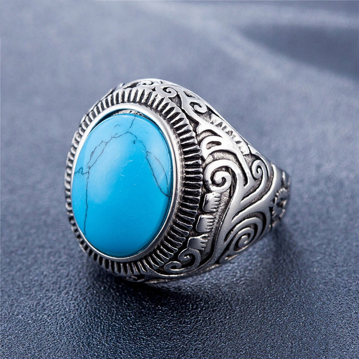 Europe and America Style Retro Gemstone Turquoise Men Titanium Steel Ring, Size: 7, Diameter: 17.4mm, Perimeter: 55mm, Diameter: 17.4mm