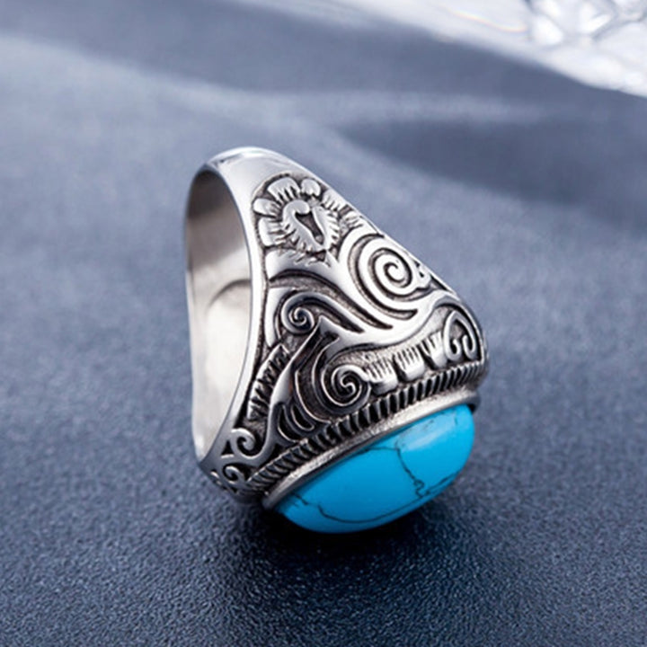 Europe and America Style Retro Gemstone Turquoise Men Titanium Steel Ring, Size: 8, Diameter: 18.2mm, Perimeter: 57mm, Diameter: 18.2mm