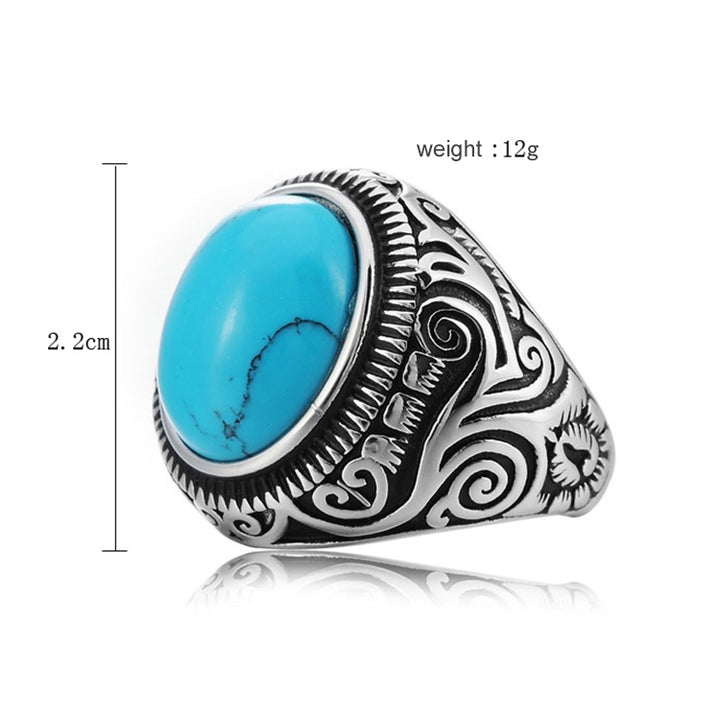 Europe and America Style Retro Gemstone Turquoise Men Titanium Steel Ring, Size: 8, Diameter: 18.2mm, Perimeter: 57mm, Diameter: 18.2mm