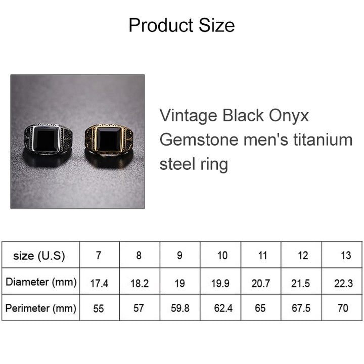 Europe and America Style Punk Gothic Retro Black Onyx Gemstone Men Titanium Steel Ring, US Size: 7, Diameter: 17.4mm, Perimeter: 55mm, Diameter: 17.4mm