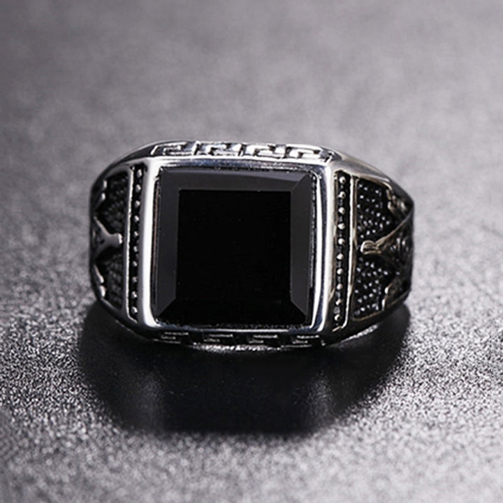 Europe and America Style Punk Gothic Retro Black Onyx Gemstone Men Titanium Steel Ring, US Size: 7, Diameter: 17.4mm, Perimeter: 55mm, Diameter: 17.4mm