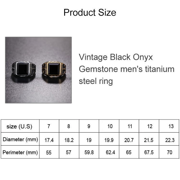 Europe and America Style Punk Gothic Retro Black Onyx Gemstone Men Titanium Steel Ring, US Size: 9, Diameter: 19mm, Perimeter: 59.8mm, Diameter: 19mm