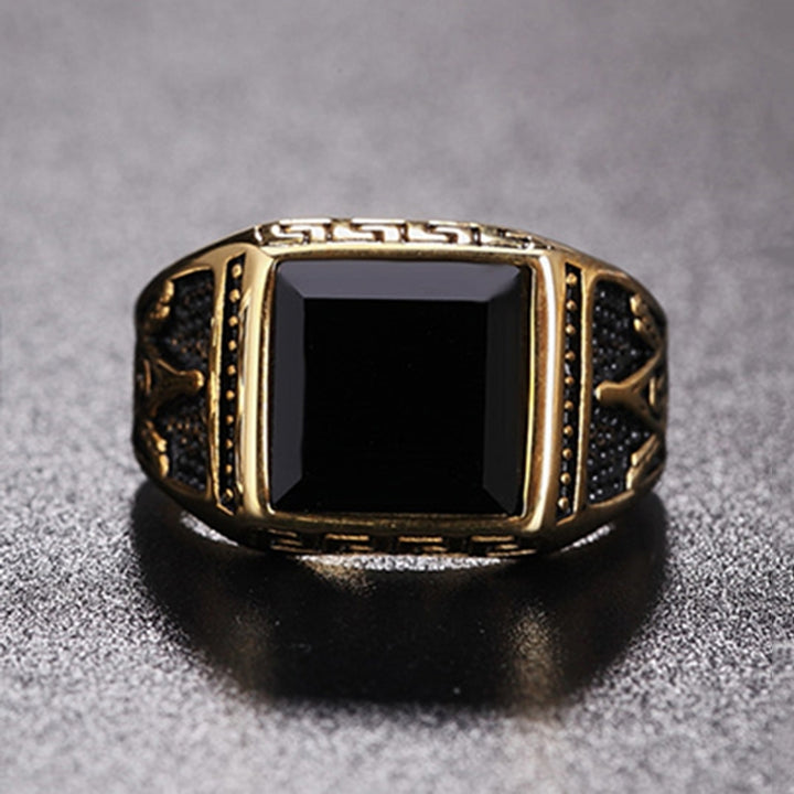 Europe and America Style Punk Gothic Retro Black Onyx Gemstone Men Titanium Steel Ring, US Size: 10, Diameter: 19.9mm, Perimeter: 62.4mm, Diameter: 19.9mm