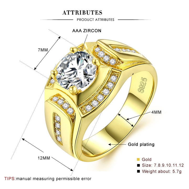 Fashion Businessman 18K White Gold Plated + AAA Zircon Men Diamond Ring, Size: 7, Diameter: 17.3mm, Perimeter: 54.5mm, Diameter: 17.3mm