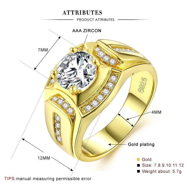 Fashion Businessman 18K White Gold Plated + AAA Zircon Men Diamond Ring, Size: 10, Diameter: 19.8mm, Perimeter: 62.1mm, Diameter: 19.8mm