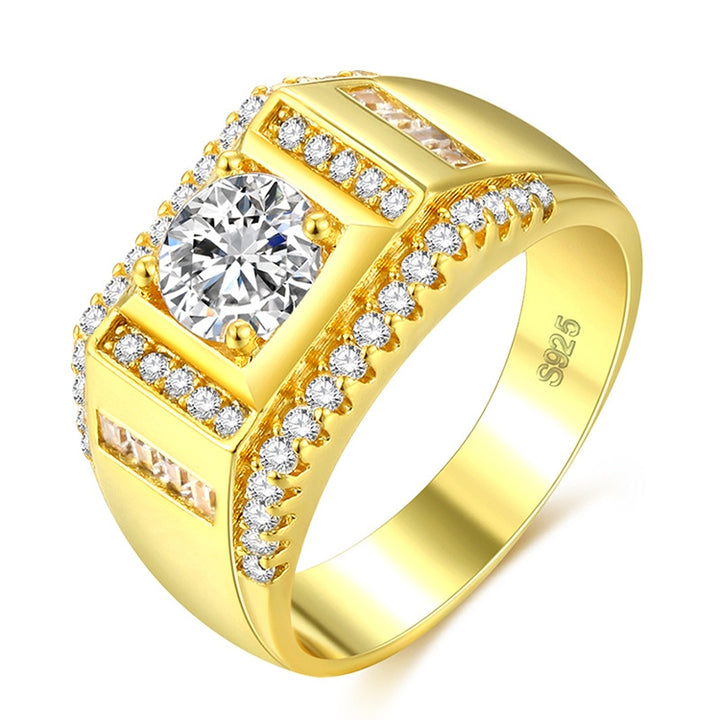 Fashion New Style Gold Plated + AAA Zircon Inlaid Rhinestone Men Diamond Ring, Size: 8, Diameter: 18.1mm, Perimeter: 57mm, Diameter: 18.1mm