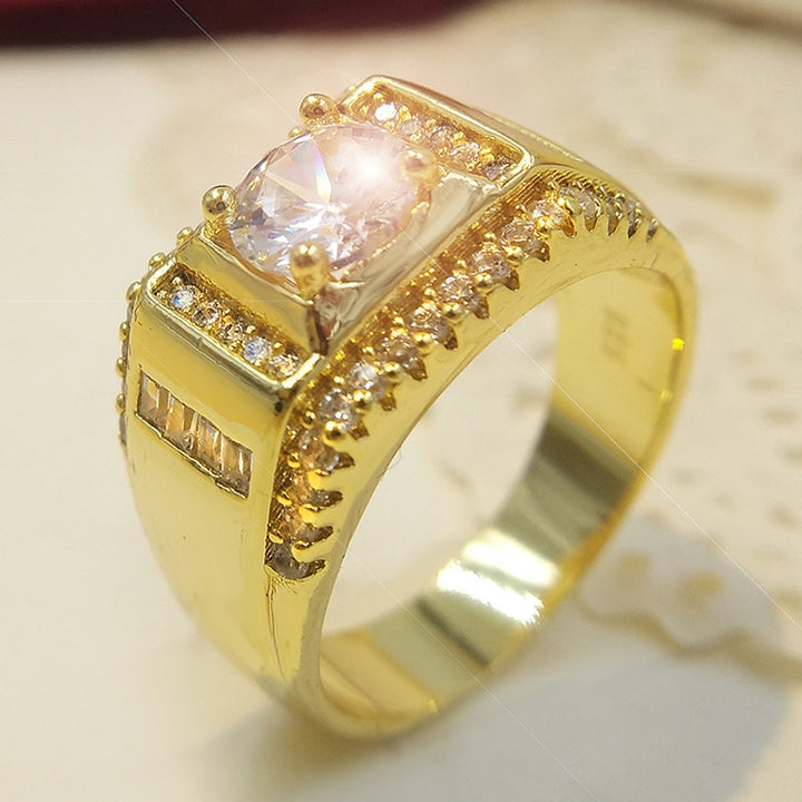 Fashion New Style Gold Plated + AAA Zircon Inlaid Rhinestone Men Diamond Ring, Size: 8, Diameter: 18.1mm, Perimeter: 57mm, Diameter: 18.1mm