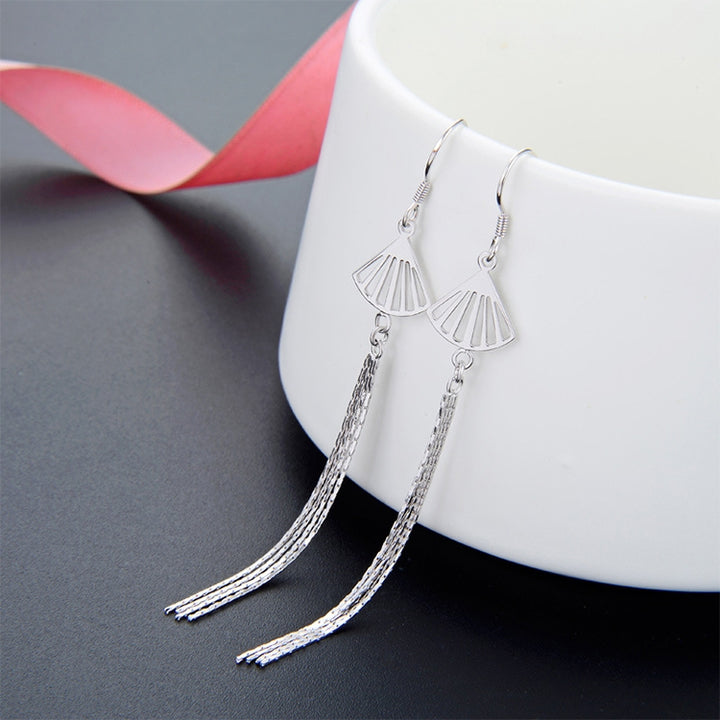 Women Fashion S925 Sterling Silver Ear Hook Long Scallop Tassel Earring