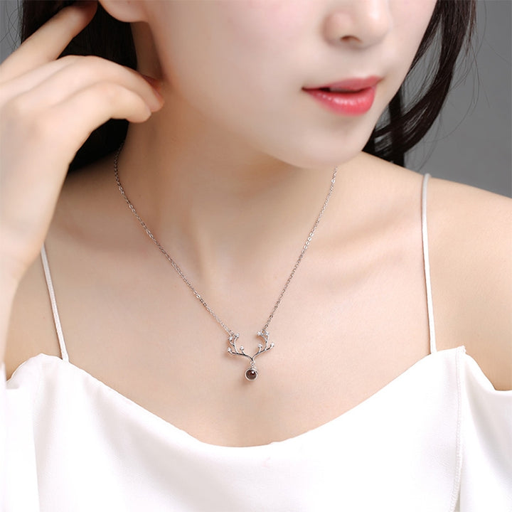 Women Fashion S925 Sterling Silver 100 Languages I Love You Memory Stone Pendant Necklace