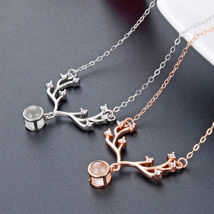 Women Fashion S925 Sterling Silver 100 Languages I Love You Memory Stone Pendant Necklace