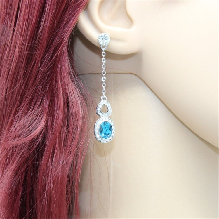 Silver-Plated Inlaid Clear Crystal Chain with Zircon Inlaid Blue Crystal Earring