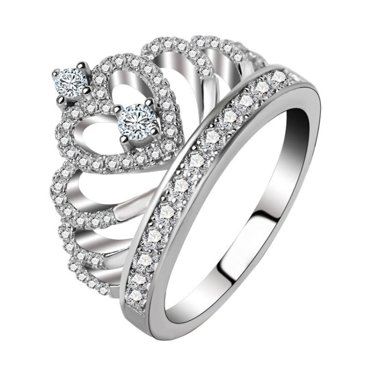 Princess Queen Crown-shaped Platinum Plated Zircon Ring, US Size: 5, Diameter: 15.7mm, Perimeter: 49.3mm, 5