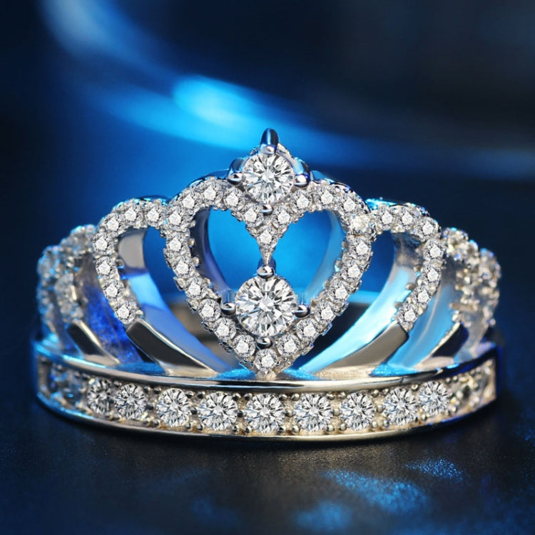 Princess Queen Crown-shaped Platinum Plated Zircon Ring, US Size: 5, Diameter: 15.7mm, Perimeter: 49.3mm, 5