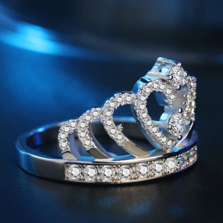 Princess Queen Crown-shaped Platinum Plated Zircon Ring, US Size: 5, Diameter: 15.7mm, Perimeter: 49.3mm, 5