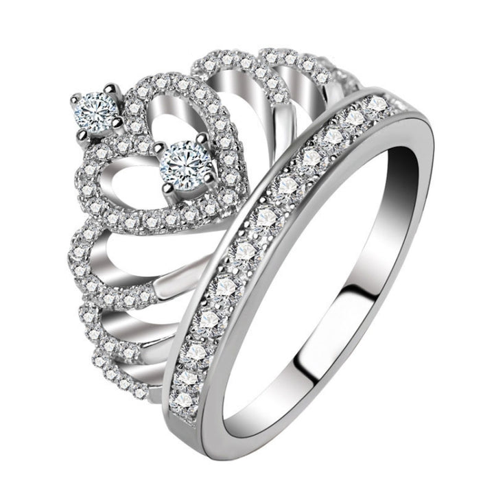 Princess Queen Crown-shaped Platinum Plated Zircon Ring, US Size: 7, Diameter: 17.3mm, Perimeter: 54.4mm, 7