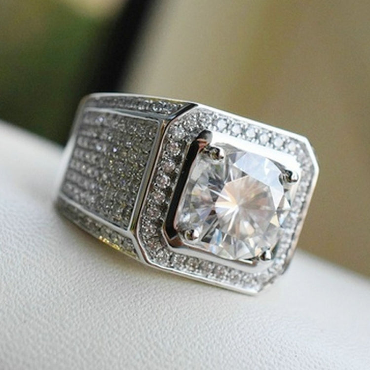 Fashion Full Rhinestone Micro-insert Silver Ring, US Size: 8, Diameter: 17.4mm, Perimeter: 55mm, 8