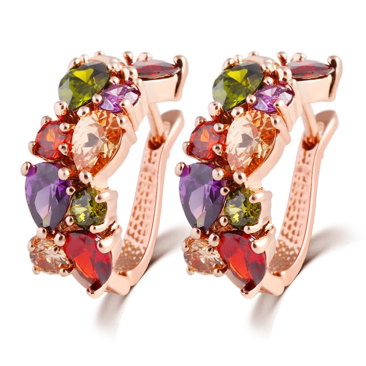 1 Pair Colorful Zircon Earrings Stud Jewelry For Women And Girls, Silver, Rose Gold