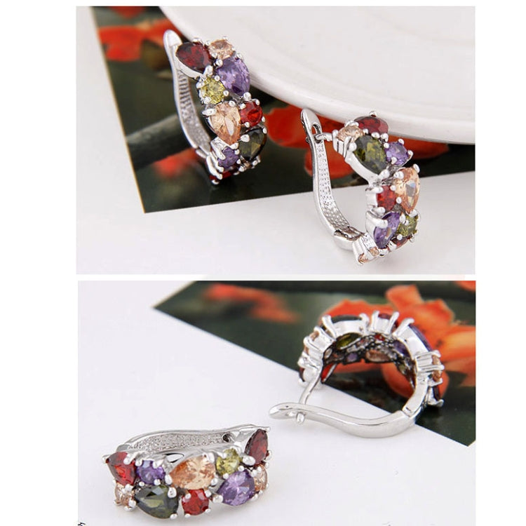 1 Pair Colorful Zircon Earrings Stud Jewelry For Women And Girls, Silver, Rose Gold