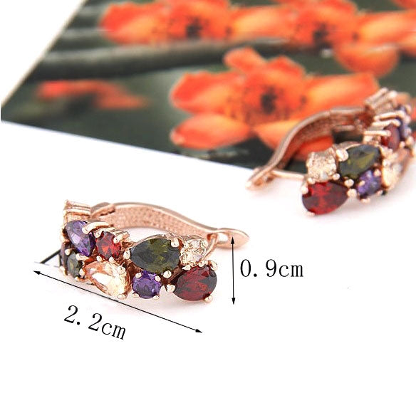 1 Pair Colorful Zircon Earrings Stud Jewelry For Women And Girls, Silver, Rose Gold