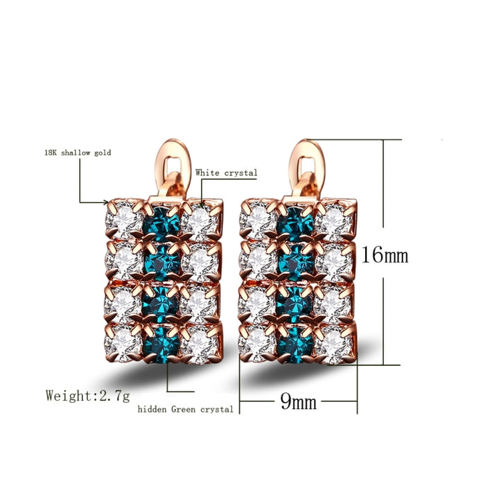 1 Pair Of 18 k Gold Rectangle Shape Sterling Silver Crystal Stud Earring For Women, 16*9 mm(Gold)