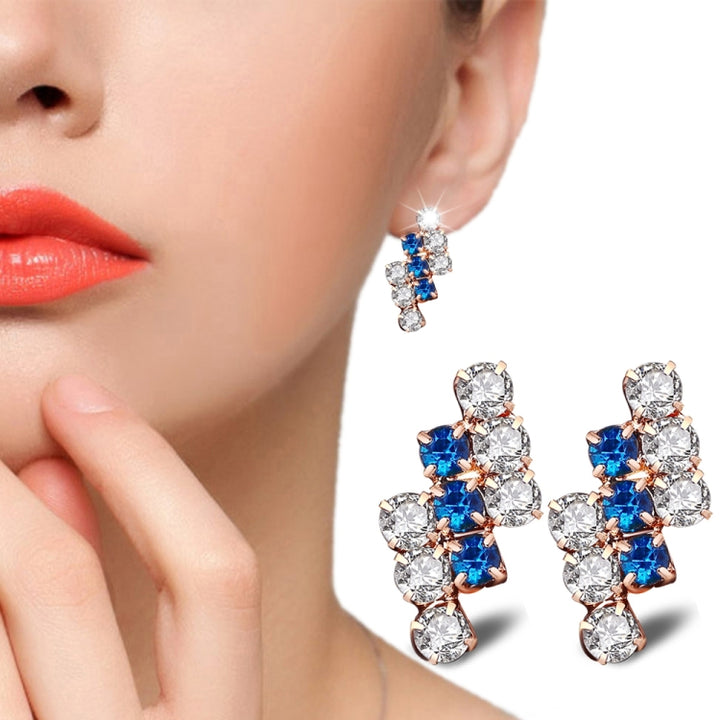 1 Pair Of 18 k Gold Irregular Geometrical Sterling Silver Crystal Stud Earring For Women, 21*9 mm, Blue, Red