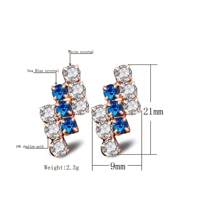 1 Pair Of 18 k Gold Irregular Geometrical Sterling Silver Crystal Stud Earring For Women, 21*9 mm, Blue, Red