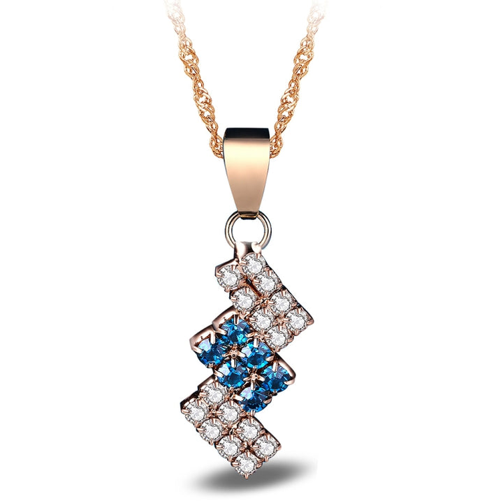 18k Gold Plated Irregular Geometry Crystal Pendant Necklace For Female, 43*13 mm, Red, Blue