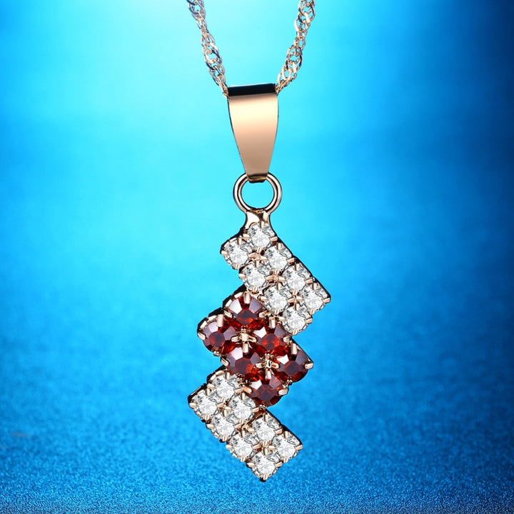 18k Gold Plated Irregular Geometry Crystal Pendant Necklace For Female, 43*13 mm, Red, Blue