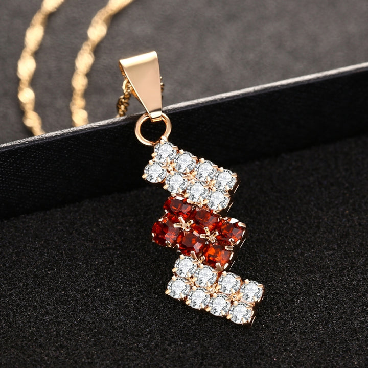 18k Gold Plated Irregular Geometry Crystal Pendant Necklace For Female, 43*13 mm, Red, Blue