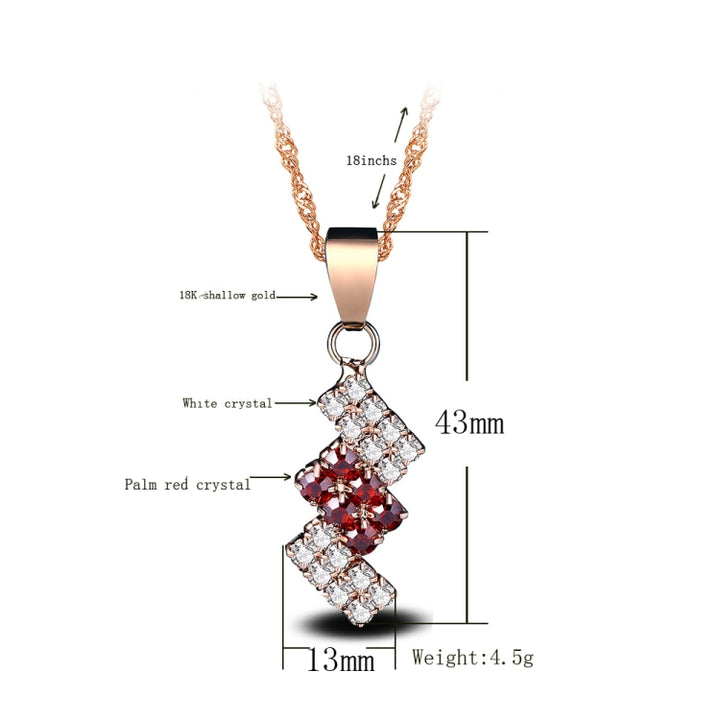 18k Gold Plated Irregular Geometry Crystal Pendant Necklace For Female, 43*13 mm, Red, Blue