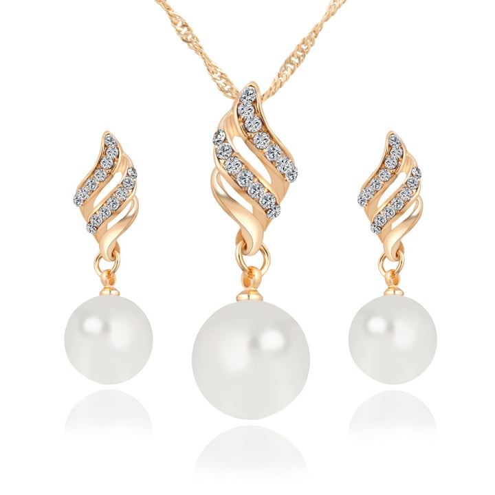 Set Jewelry (1 Pair Earrings and 1 PCS Necklace Included) Chic  Pearl and Rhinestone Pendant Necklace and Earrings, Gold, Silver