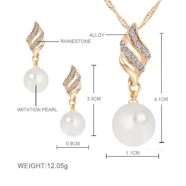 Set Jewelry (1 Pair Earrings and 1 PCS Necklace Included) Chic  Pearl and Rhinestone Pendant Necklace and Earrings, Gold, Silver