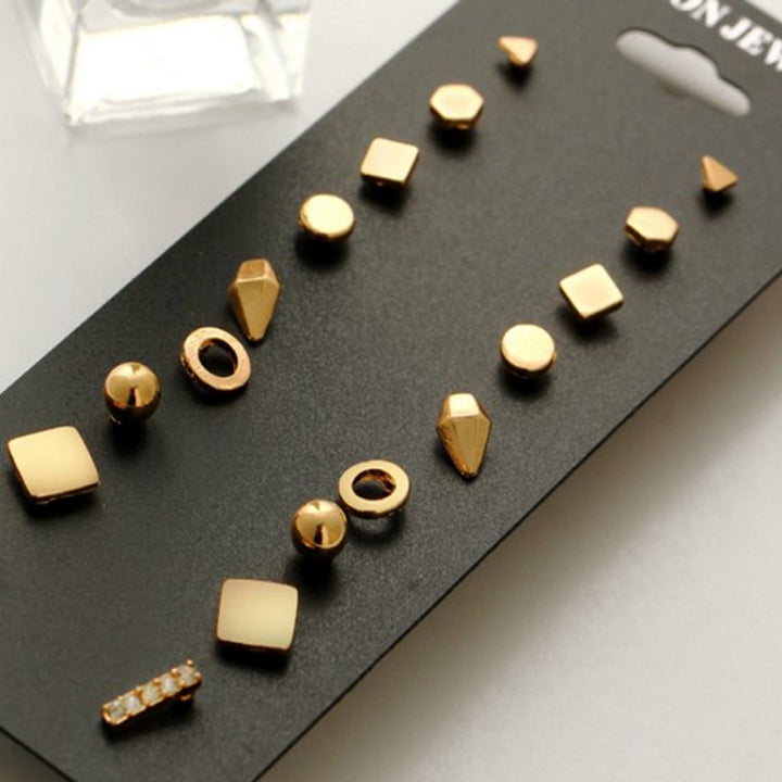 9 Pair Sets Assorted Multiple Stud Earrings Jewelry Set With Card For Women And Girls, Gold, Silver