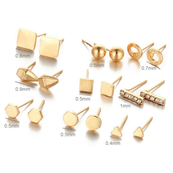 9 Pair Sets Assorted Multiple Stud Earrings Jewelry Set With Card For Women And Girls, Gold, Silver