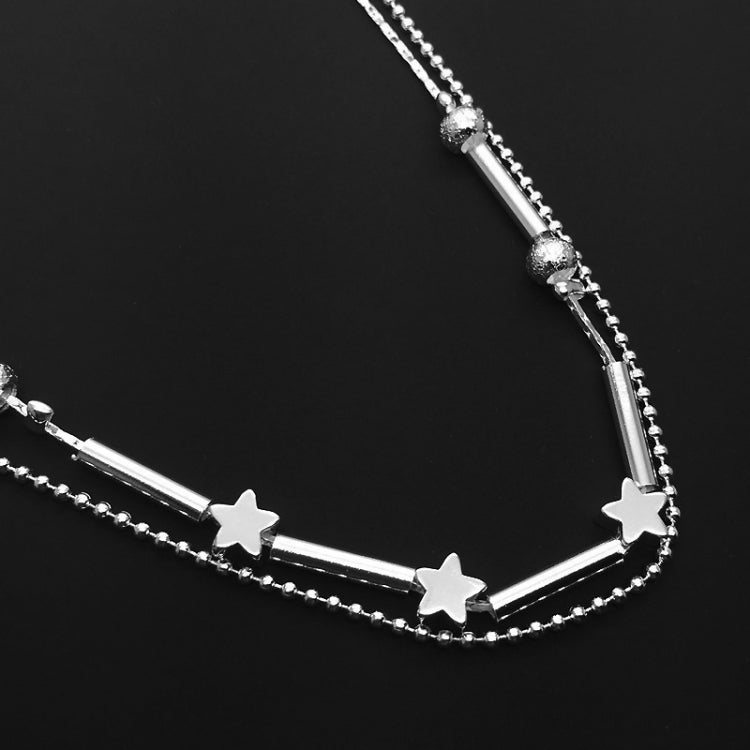 Fashion Jewelry Double Powder Beads and Stars Silver Plated Anklets(Silver)