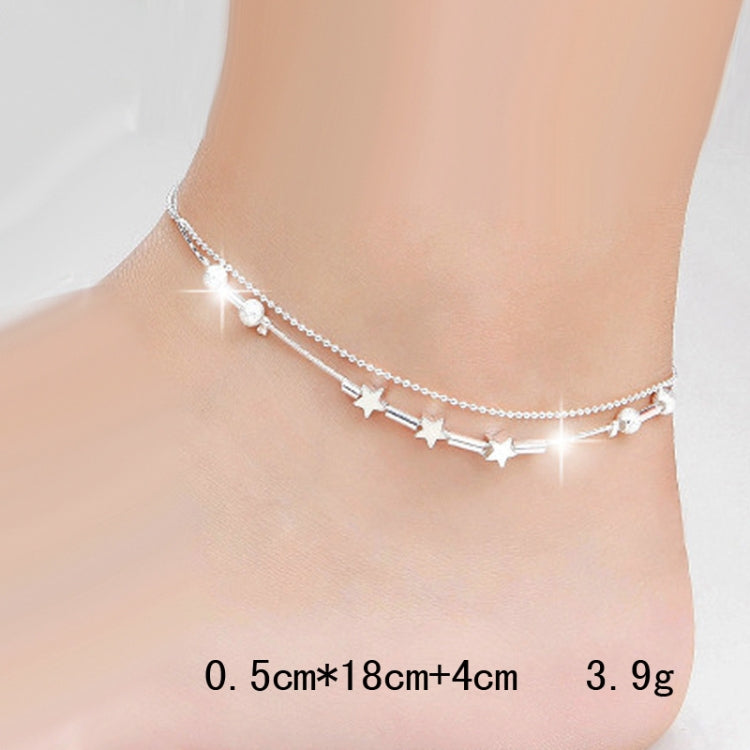 Fashion Jewelry Double Powder Beads and Stars Silver Plated Anklets(Silver)