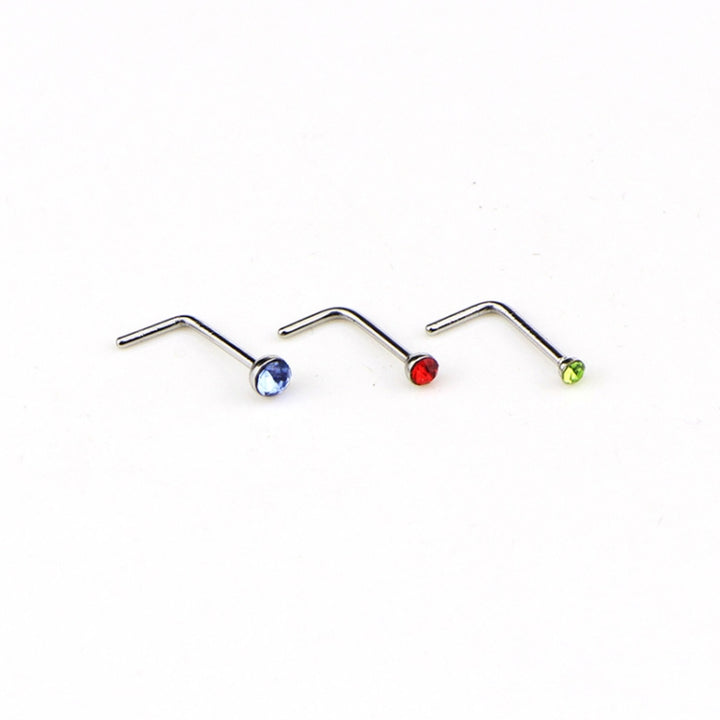 60 PCS Color Mixed Diamond Shape Stainless Steel Nose Stud Rings L Shaped Piercing Jewelry,Pin Length: 7mm, pin diameter: 0.6mm (Color), Colour (60 PCS), White (60 PCS)