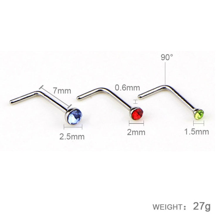 60 PCS Color Mixed Diamond Shape Stainless Steel Nose Stud Rings L Shaped Piercing Jewelry,Pin Length: 7mm, pin diameter: 0.6mm (Color), Colour (60 PCS), White (60 PCS)