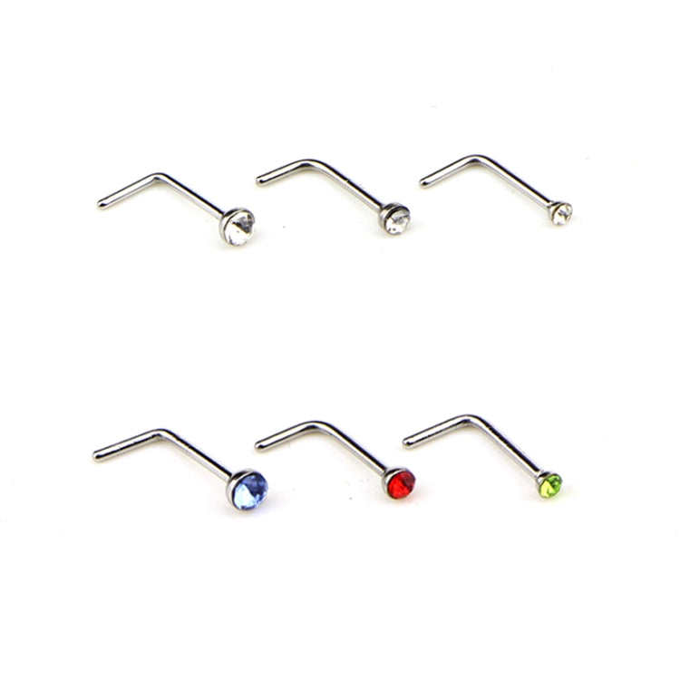 60 PCS Color Mixed Diamond Shape Stainless Steel Nose Stud Rings L Shaped Piercing Jewelry,Pin Length: 7mm, pin diameter: 0.6mm (Color), Colour (60 PCS), White (60 PCS)