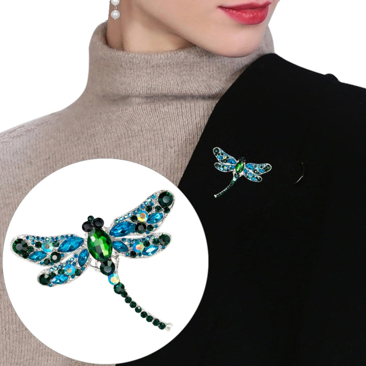 Vintage Classical Dragonfly Pattern Rhinestone Brooch, Rose Red, White, Peacock Blue, Blue, Red