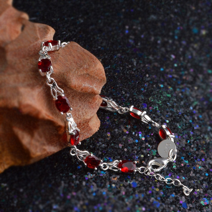 Womens Fashionable Temperamental Ruby Bracelet(Red+silver)