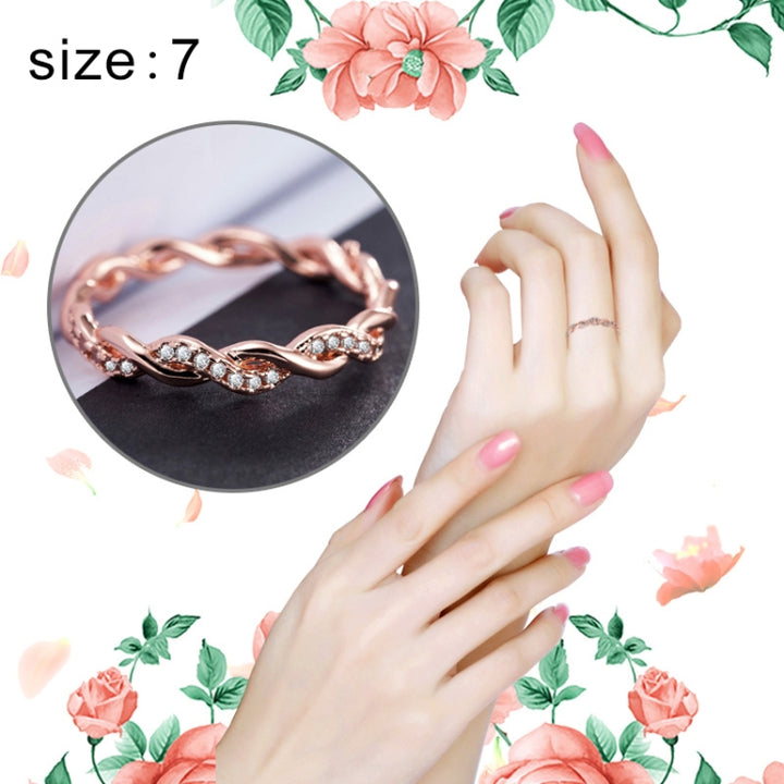 Simple Stylish Ladies Full Rhinestone Twist Modelling Ring(US Size:7), US Size:7