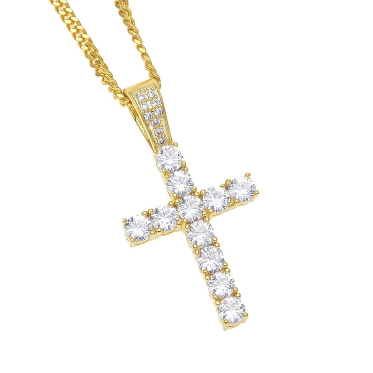 Hip Hop Claw Set Premium Zircon Cross Pendant Necklace(Gold)