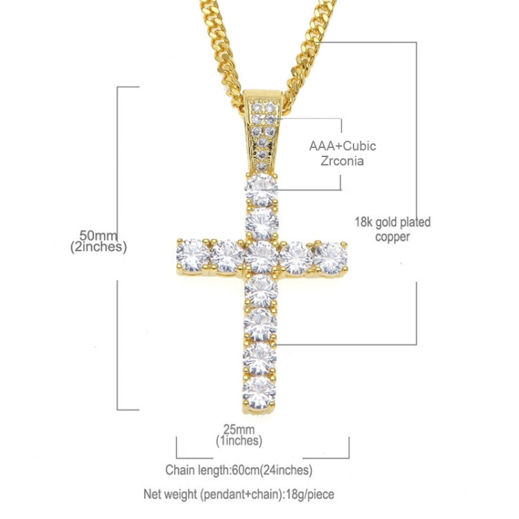 Hip Hop Claw Set Premium Zircon Cross Pendant Necklace(Gold)