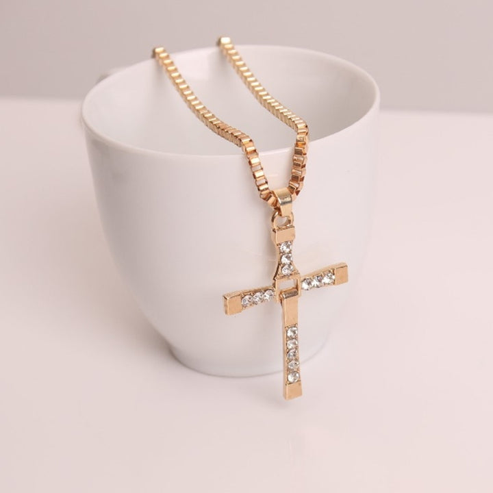 Fashion Rhinestone Cross Pendant Encrypted Box Necklace