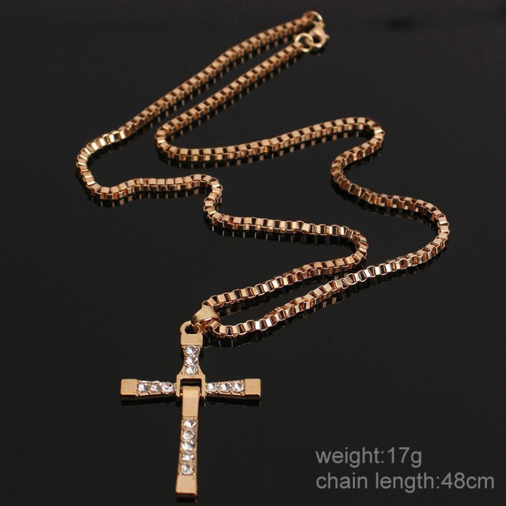 Fashion Rhinestone Cross Pendant Encrypted Box Necklace