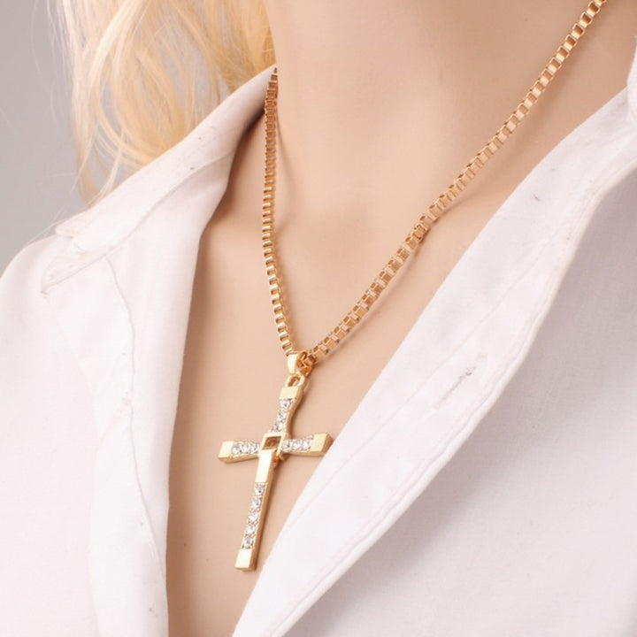 Fashion Rhinestone Cross Pendant Encrypted Box Necklace