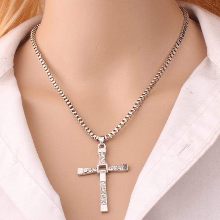 Fashion Rhinestone Cross Pendant Encrypted Box Necklace