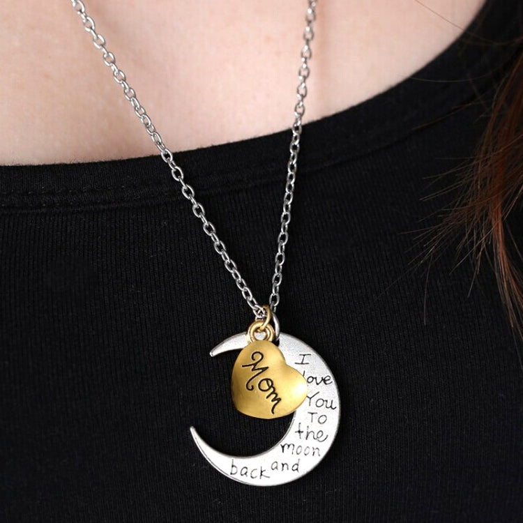 Half-Moon-Shaped Alloy Plated Pendant Necklace With Greetings Engraved At The Backside For Family, Diameter 3cm, Perimeter 9.4cm(Silver+Gold For mam), For mam