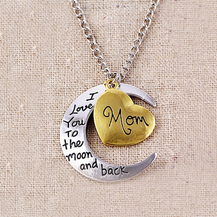 Half-Moon-Shaped Alloy Plated Pendant Necklace With Greetings Engraved At The Backside For Family, Diameter 3cm, Perimeter 9.4cm(Silver+Gold For mam), For mam